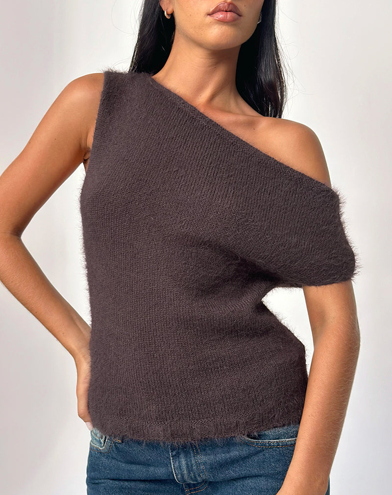 Brown Fluffy Knit Off Shoulder Top | Calyce – motelrocks-com-us
