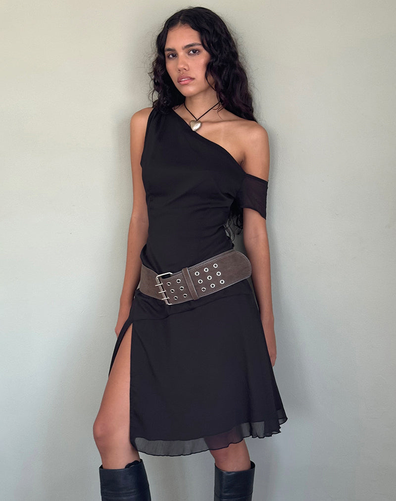 knee length dresses for ladies Carissa One Shoulder Chiffon Midi Dress in Black