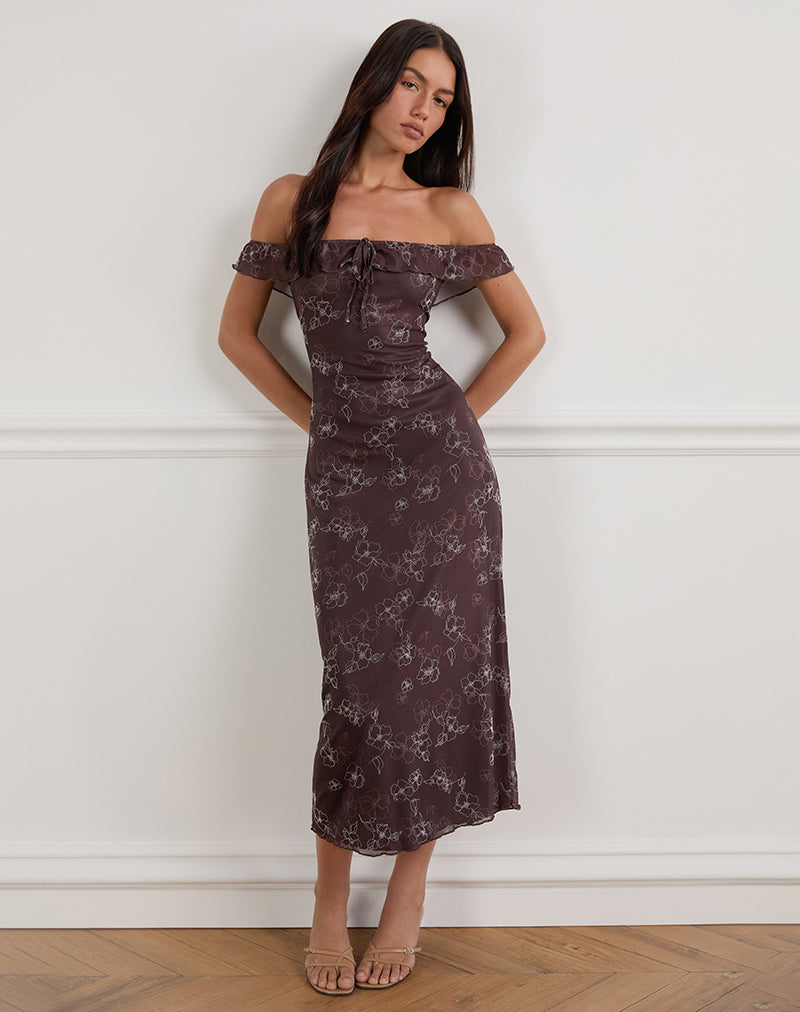 motel rocks brown floral dress Lona Midi Dress in Flower Garden Brown