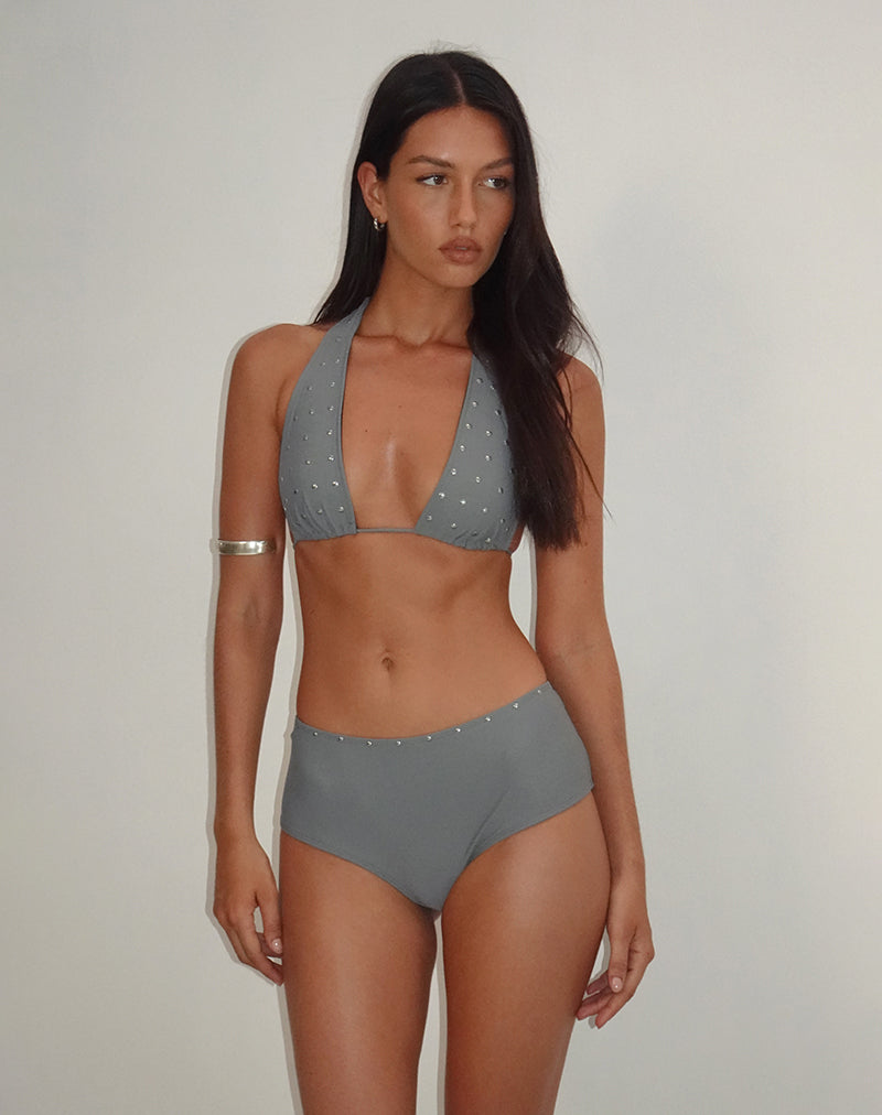 Charcoal Mid-Rise Brief Bikini Bottoms with Studs | Kairi