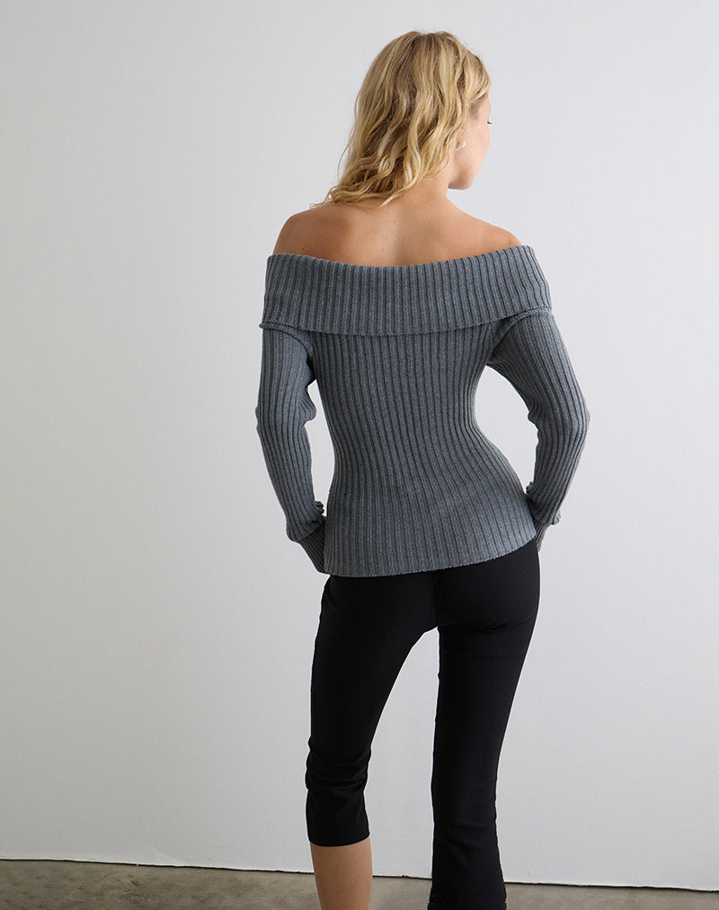 Image of Circe Knitted Bardot Jumper in Grey