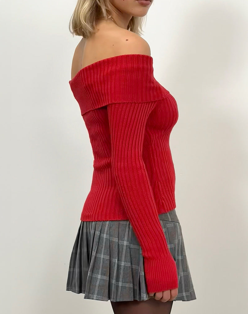 Circe Off-Shoulder Long Sleeve Knit Top in Red Circe Off-Shoulder Long Sleeve Knit Top in Red