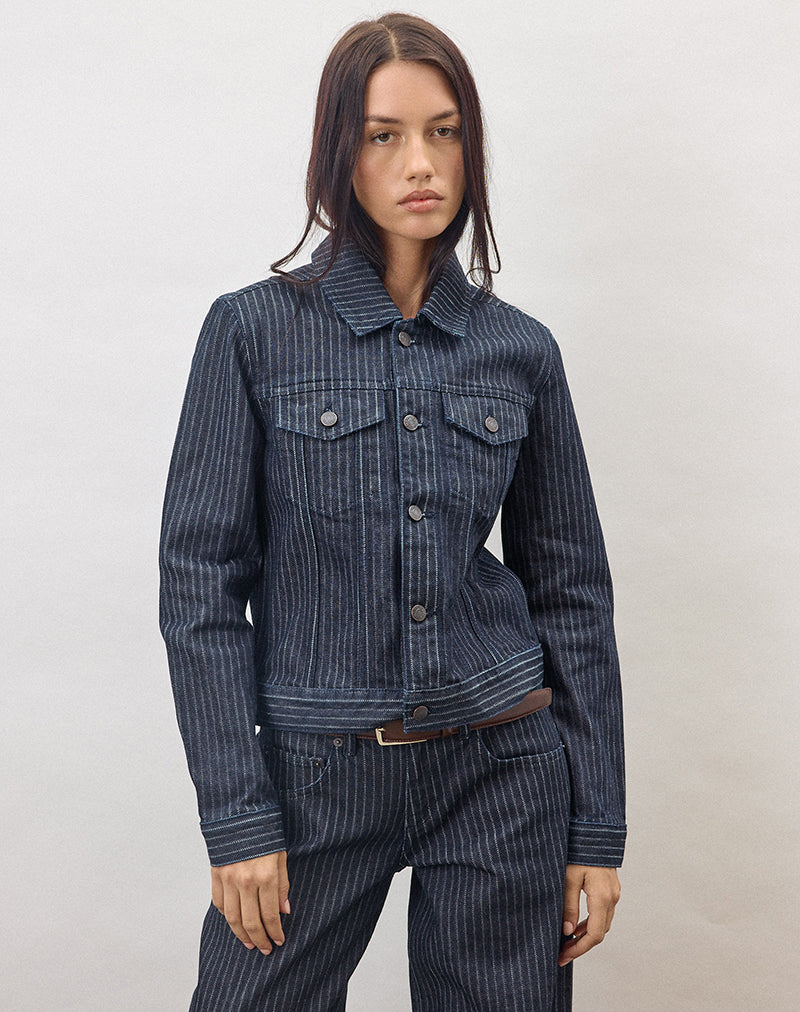 Indigo Stripe Fitted Denim Jacket | Classic – motelrocks-com-us