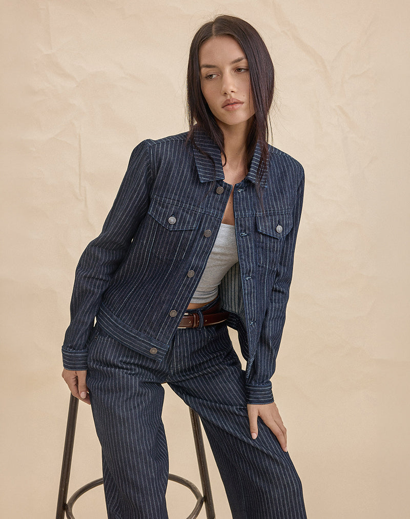 Indigo Stripe Fitted Denim Jacket | Classic – motelrocks-com-us
