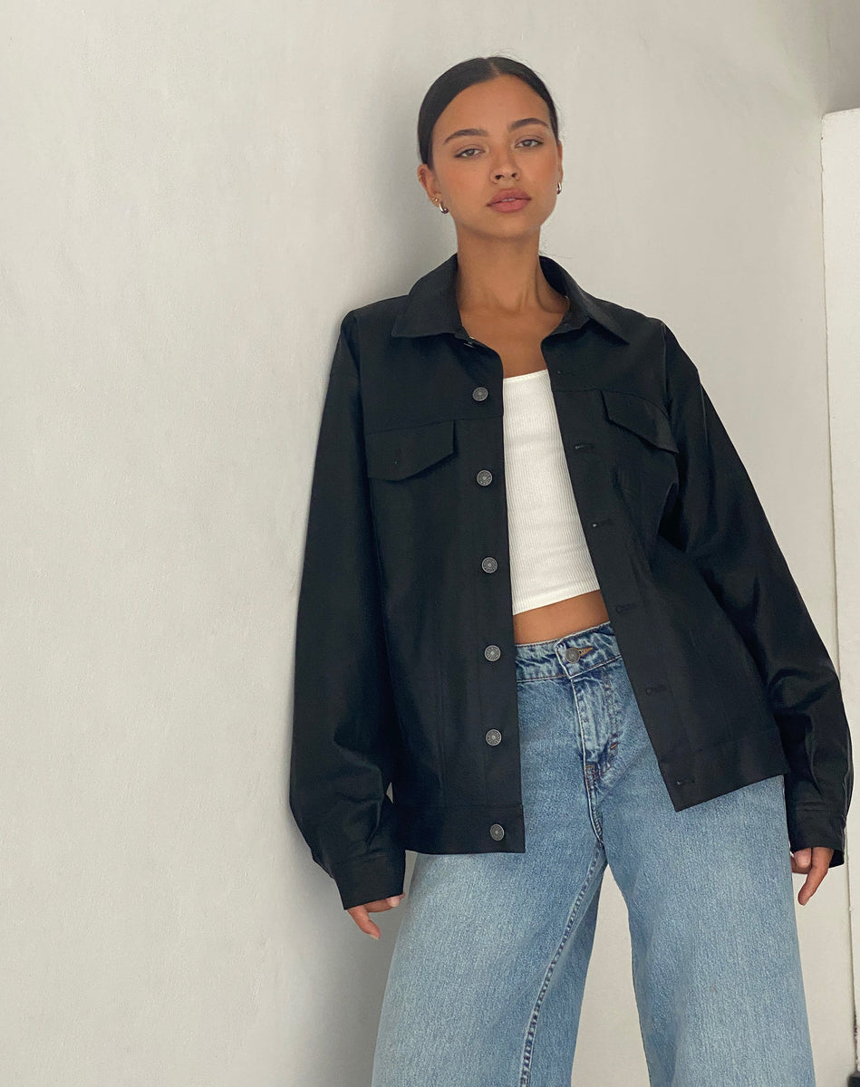 Black PU Oversized Jacket Colleen motelrocks com us