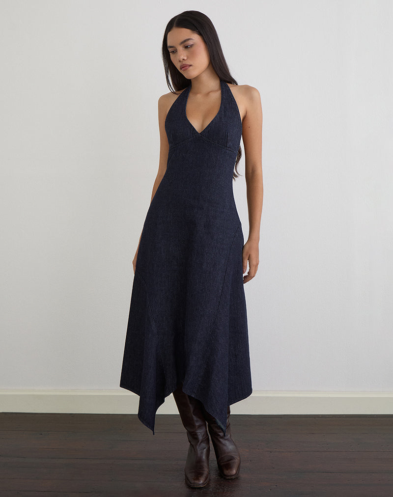 princess polly baby blue dress Blue Halter Neck Brooch Knitted Midi Dress