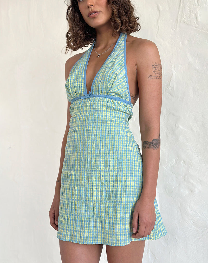 Corla Mini Dress in Check Green Corla Mini Dress in Check Green