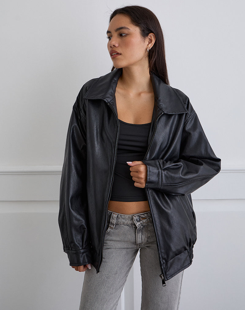 Black Pu Leather Jacket | Cavita – motelrocks-com-us