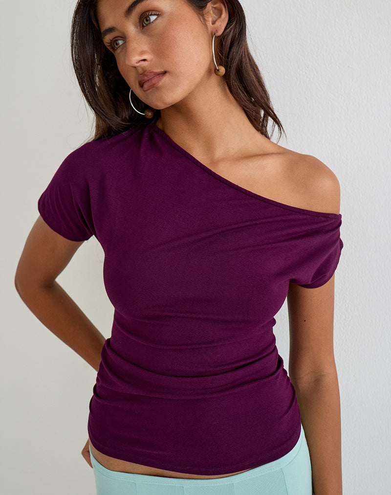 Fig Plum Rayon Jersey One Shoulder Top | Danama – motelrocks-com-us