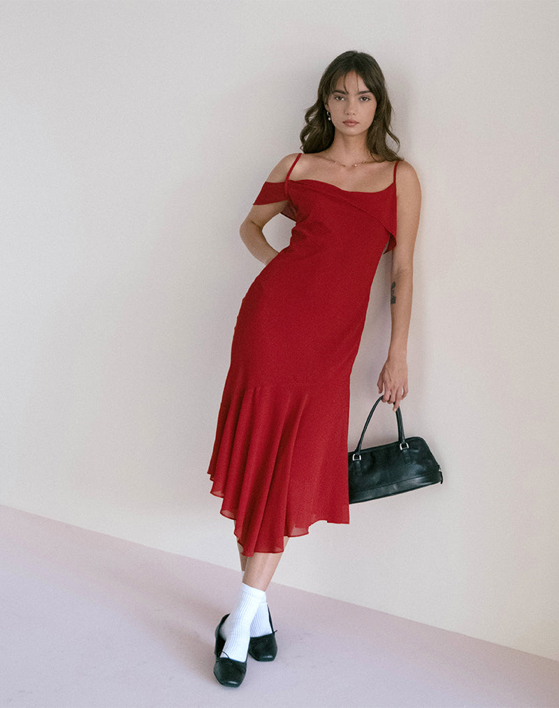 Red Midi Chiffon Dress | Dansya motelrocks-com-us Red Midi Chiffon Dress | Dansya motelrocks-com-us