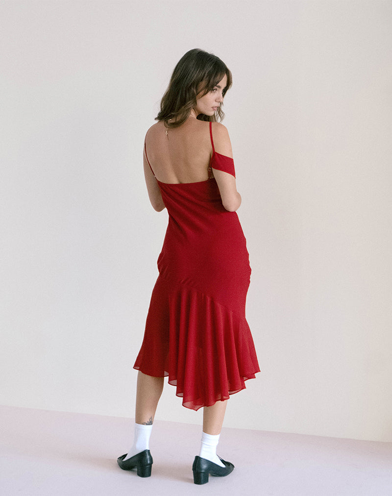 Red Midi Chiffon Dress