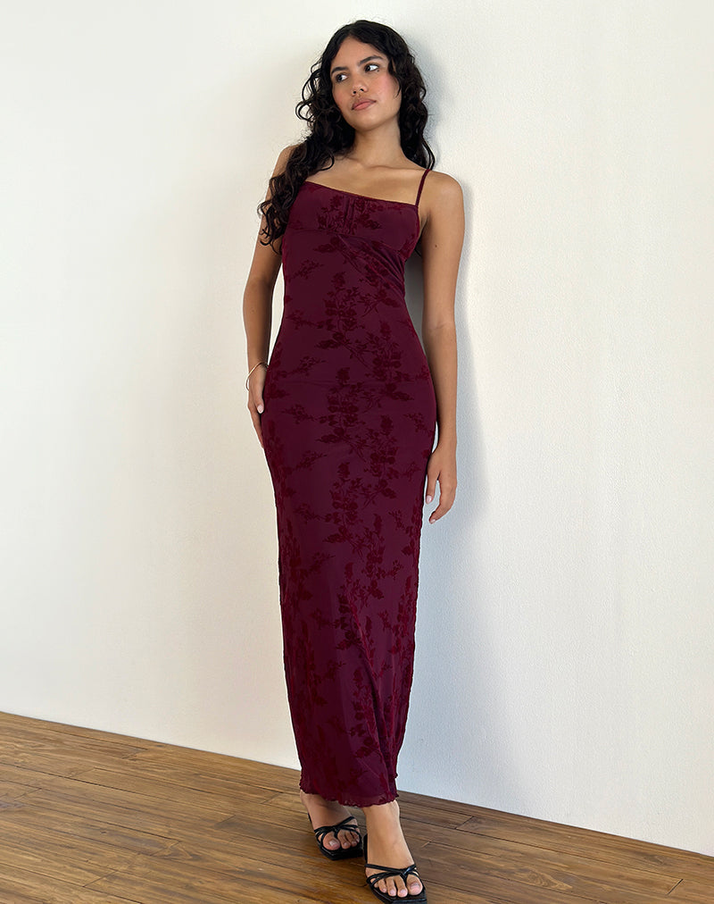 Darsih Maxi Dress in Botanical Flower Maroon Darsih Maxi Dress in Botanical Flower Maroon