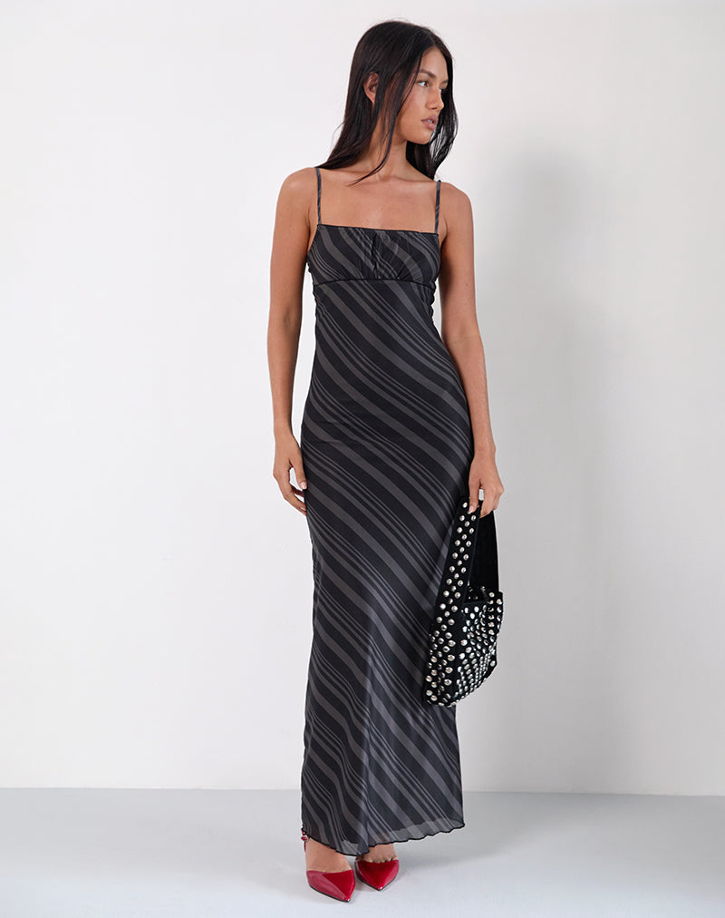 Darsih Maxi Dress in Irregular Stripe Grey Black Darsih Maxi Dress in Irregular Stripe Grey Black
