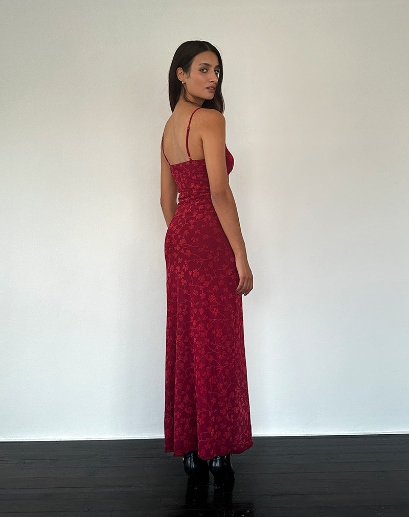 Darsih Cami Maxi Dress Red Grunge Floral Flock Darsih Cami Maxi Dress Red Grunge Floral Flock