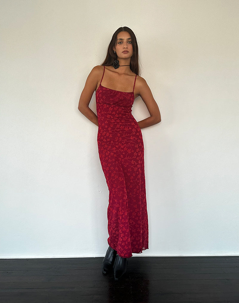 Darsih Cami Maxi Dress Red Grunge Floral Flock Darsih Cami Maxi Dress Red Grunge Floral Flock