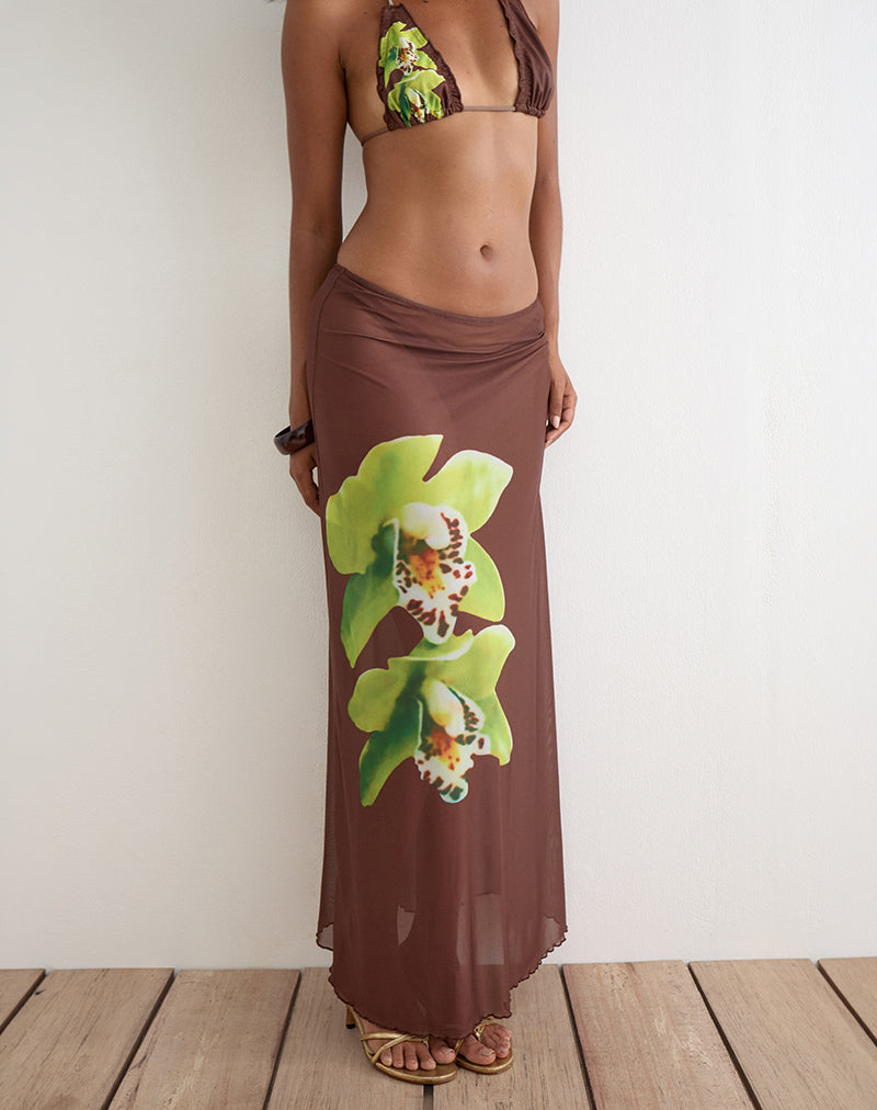 long skirt slip for under dresses Dartina Maxi in Brown with Green Dendrobium Flower , Loose Fit empire waist wedding dresses fall 2018 zara lace trim fitted and is constructed with Stil:LONG-SLEEVE