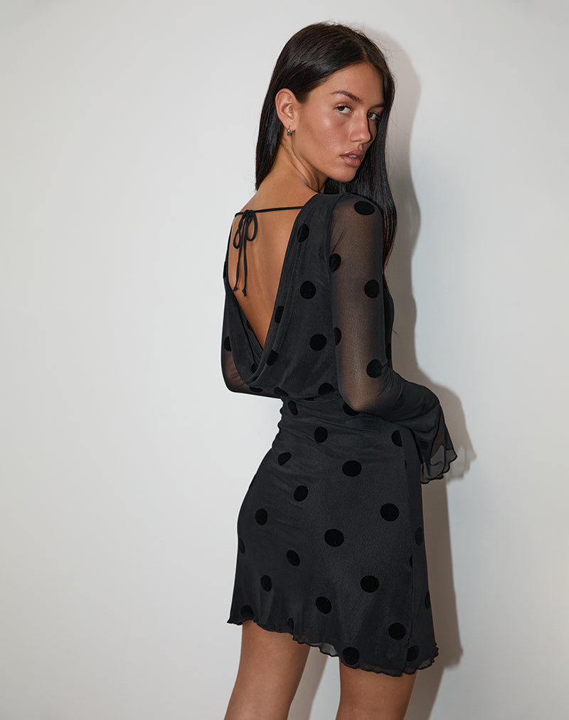 Black Polka Printed Long Sleeve Mini Dress | Dasa motelrocks-com-us Black Polka Printed Long Sleeve Mini Dress | Dasa motelrocks-com-us