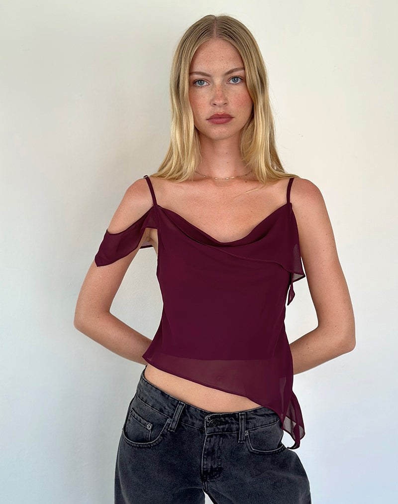 Burgundy Chiffon Top  Davila – motelrocks-com-us