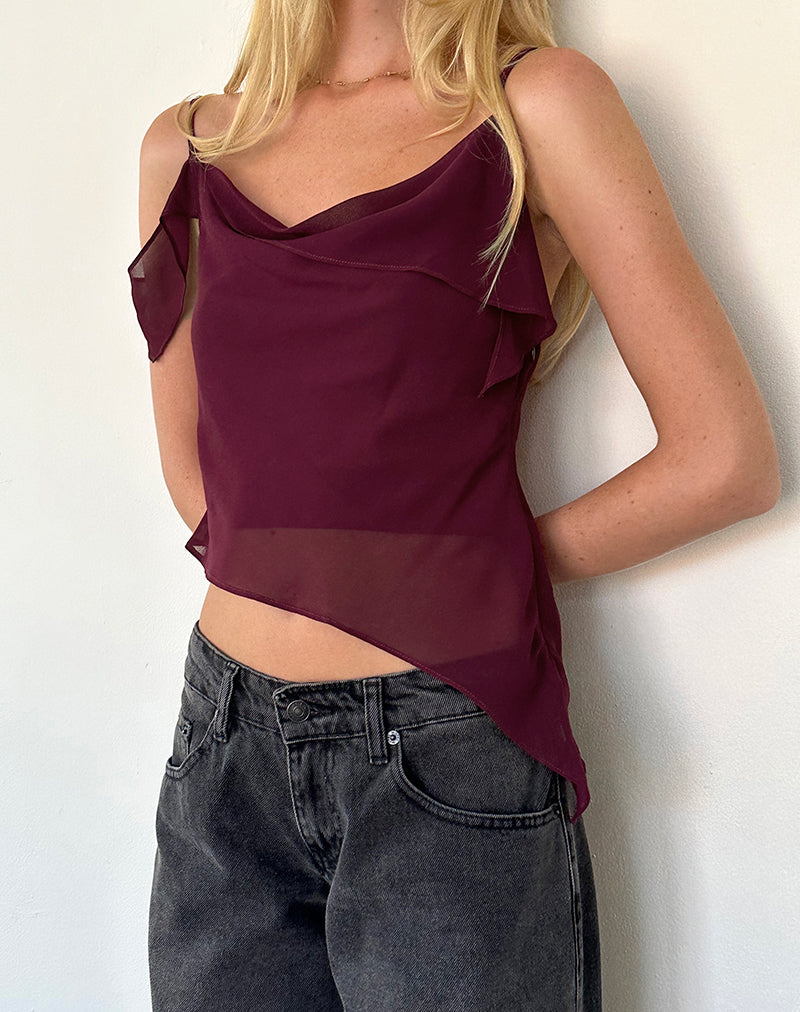 Burgundy Frilled Deep Plunge Crop Top