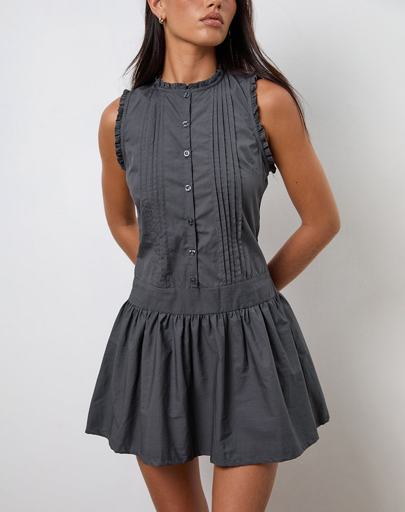 Grey Poplin Mini Dress | Dayara – motelrocks-com-us
