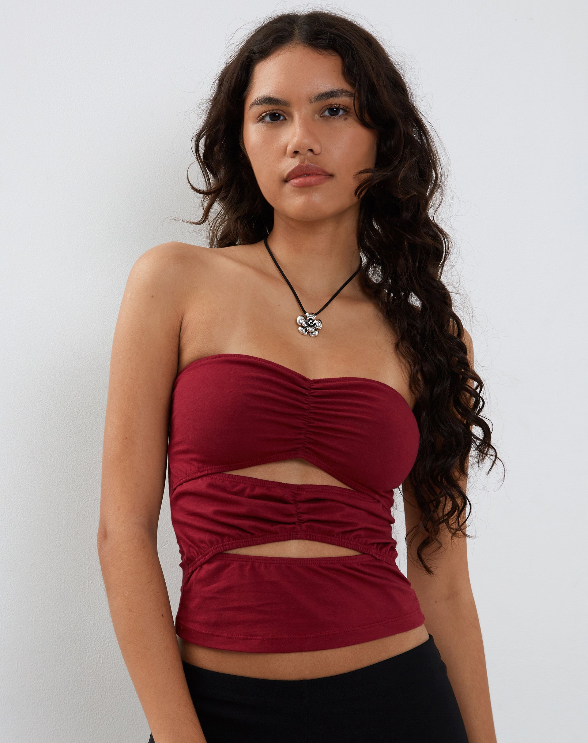 Image of Dayu Bandeau Crop Top in Burgundy