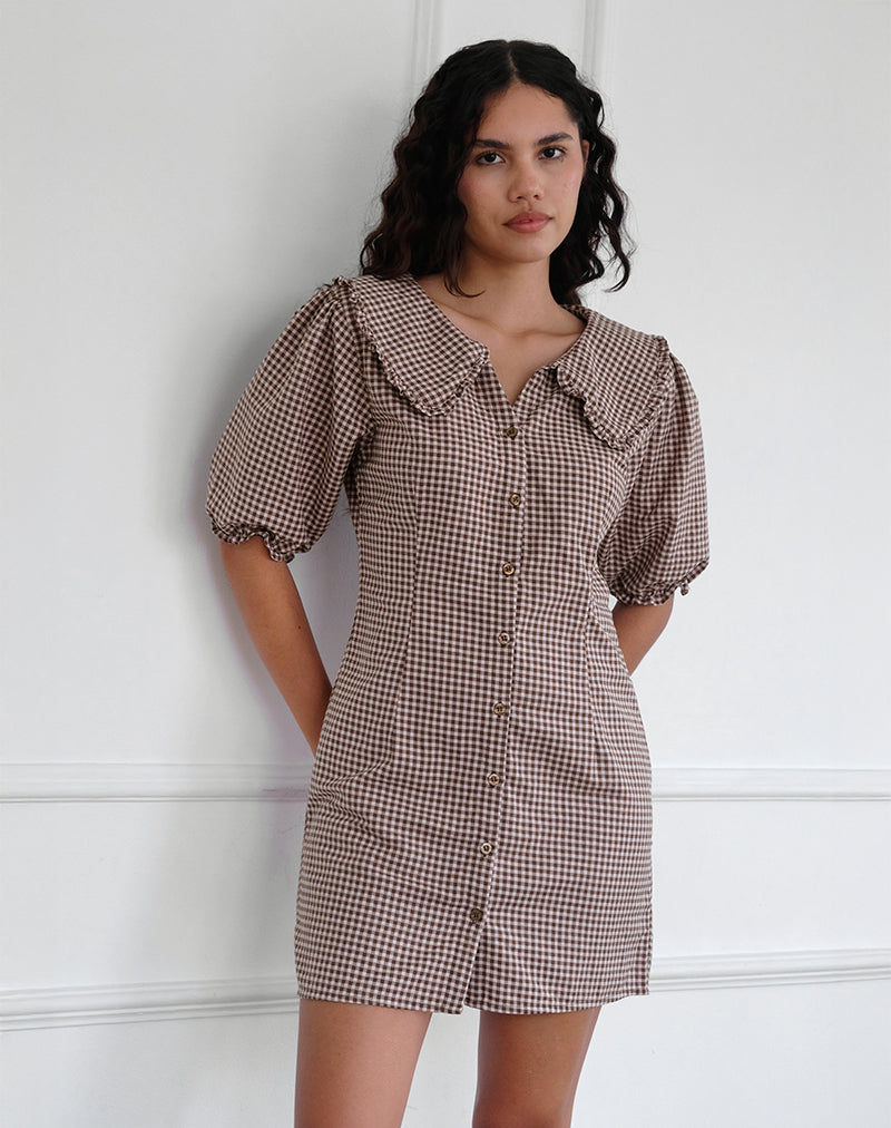 plus size brown gingham dress LIMITED COLLECTION Plus Size Chocolate Brown Gingham Puff Sleeve Midi Dress