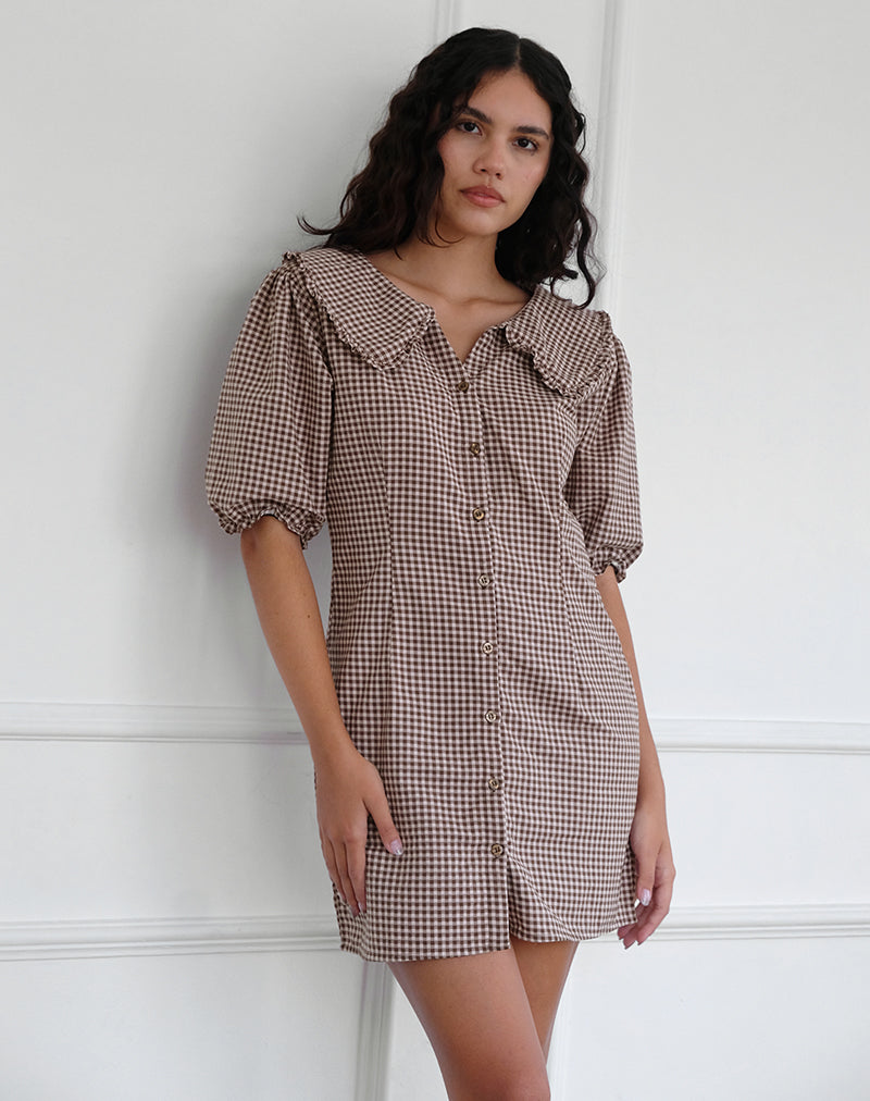 Brown Gingham Check Mini Day Dress | Deja motelrocks-com-us Brown Gingham Check Mini Day Dress | Deja motelrocks-com-us