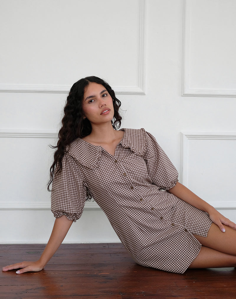 Deja Dress in Mini Gingham Brown Deja Dress in Mini Gingham Brown