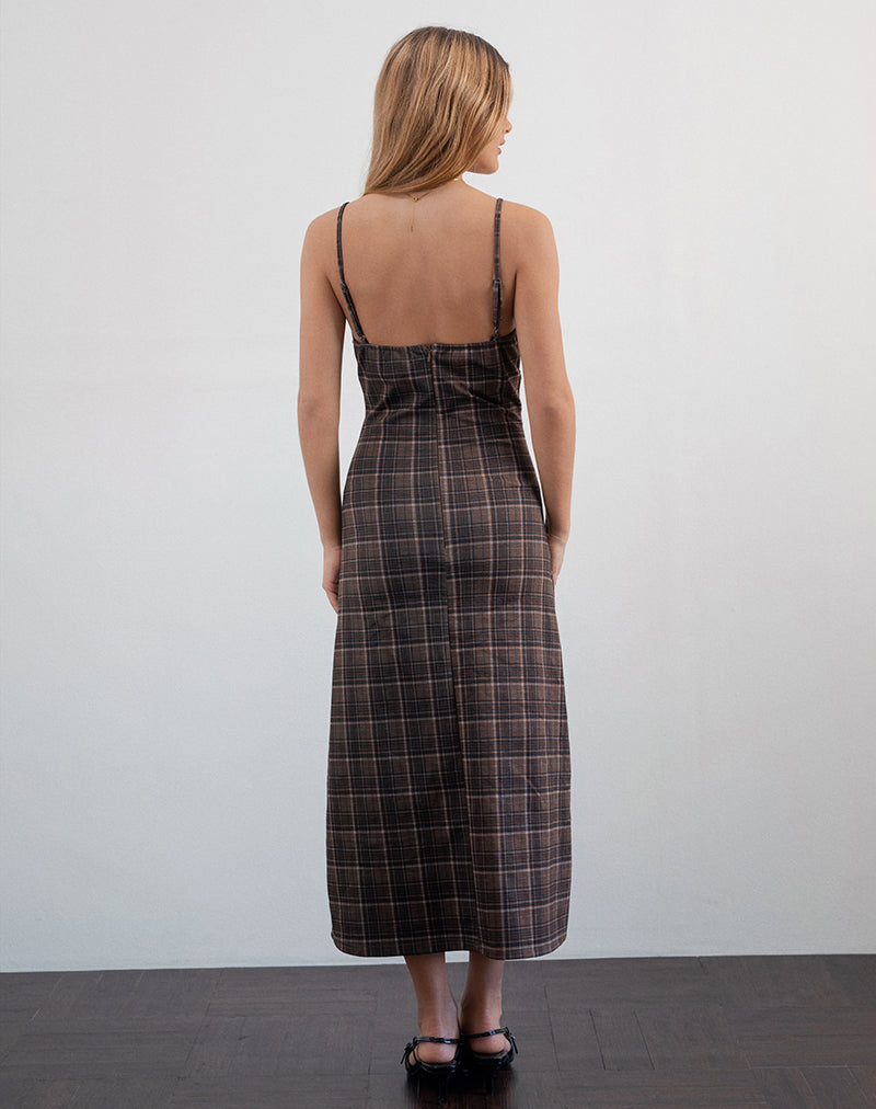 brown check midi dress Rydal Check Button Up Midi Dress