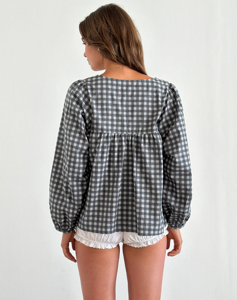 Molly Long Sleeve Top Black Gingham
