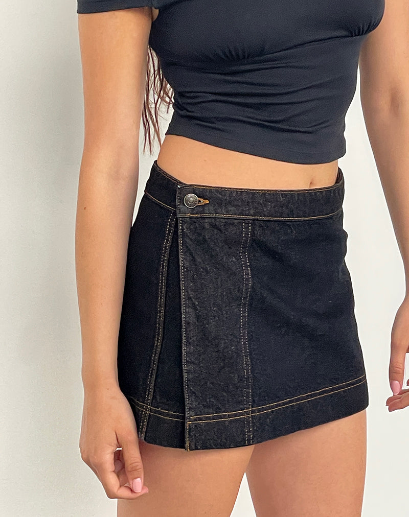 Denim Mini Wrap Skirt in Indigo - Main Image