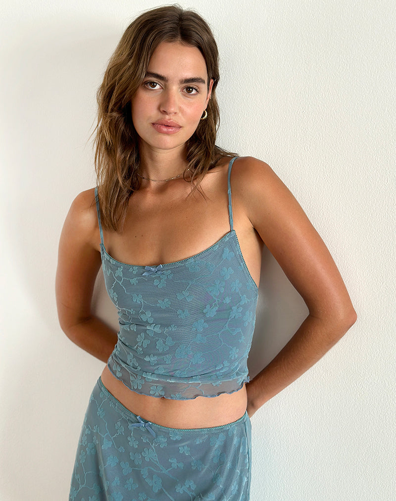 Blue Grey Grunge Floral Print Cami Top | Deri – motelrocks