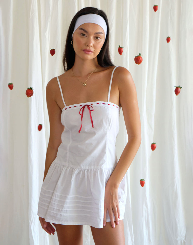 white cotton poplin mini dress GANNI White Cotton Poplin Tie String Mini Dress