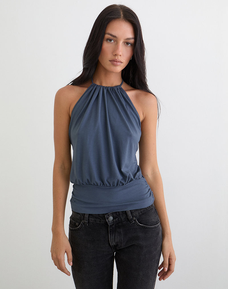 Ocean Storm Grey Jersey High Neck Top | Diraka – motelrocks-com-us
