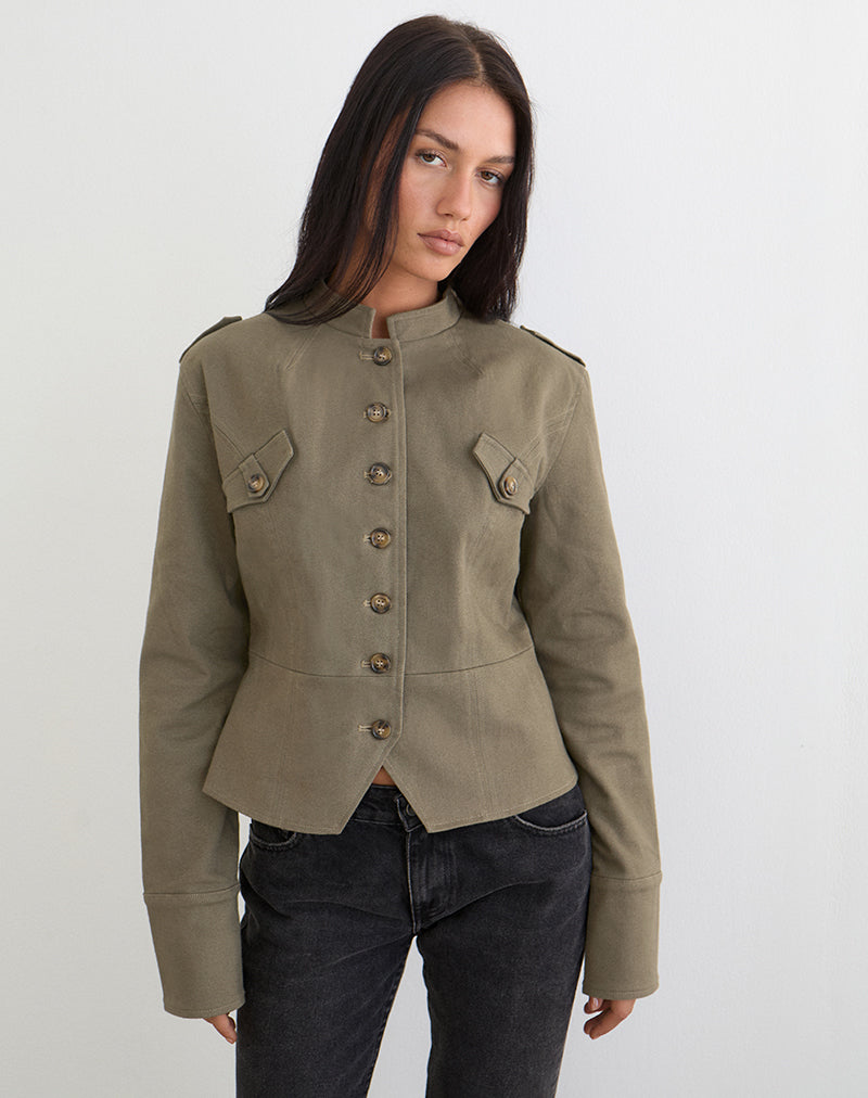 Khaki Twill Military Jacket | Diranda – motelrocks-com-us