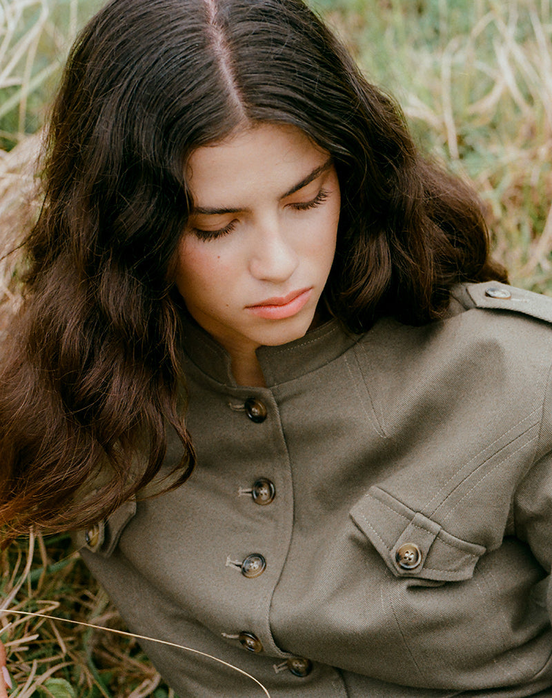 Khaki Twill Military Jacket | Diranda – motelrocks-com-us