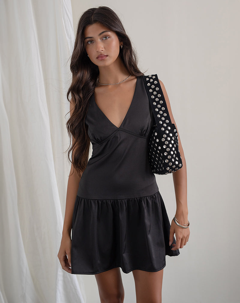 Distia Plunge Puff Mini Dress in Black Distia Plunge Puff Mini Dress in Black