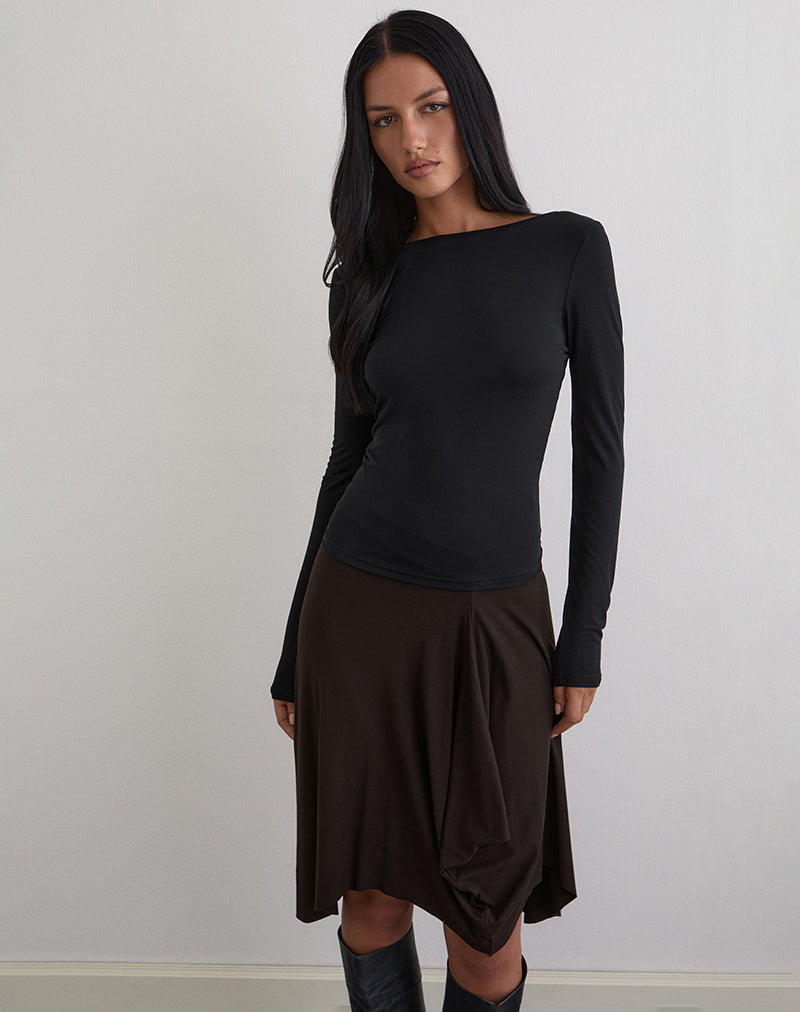 Black Cupro Long Sleeve Twist Back Top | Diya – motelrocks-com-us