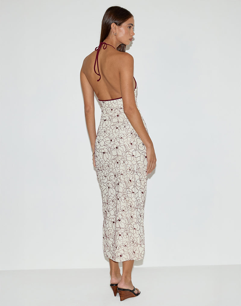 Druvish Midi Dress in Line Flower Cream, XL Druvish Midi Dress in Line Flower Cream, XL