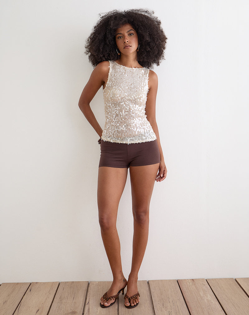 Cream Sequin Crochet Vest Top | Dudley – motelrocks-com-us