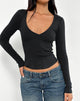 Image of Dulcet Ribbed Plunge Long Sleeve Top in Black