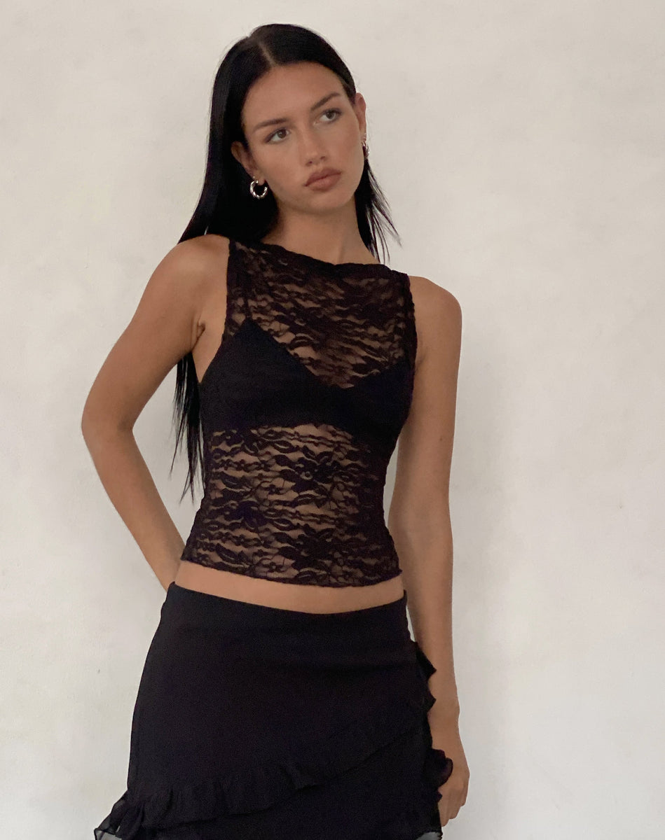 Dwira Lace Vest Top in Black - Main Image