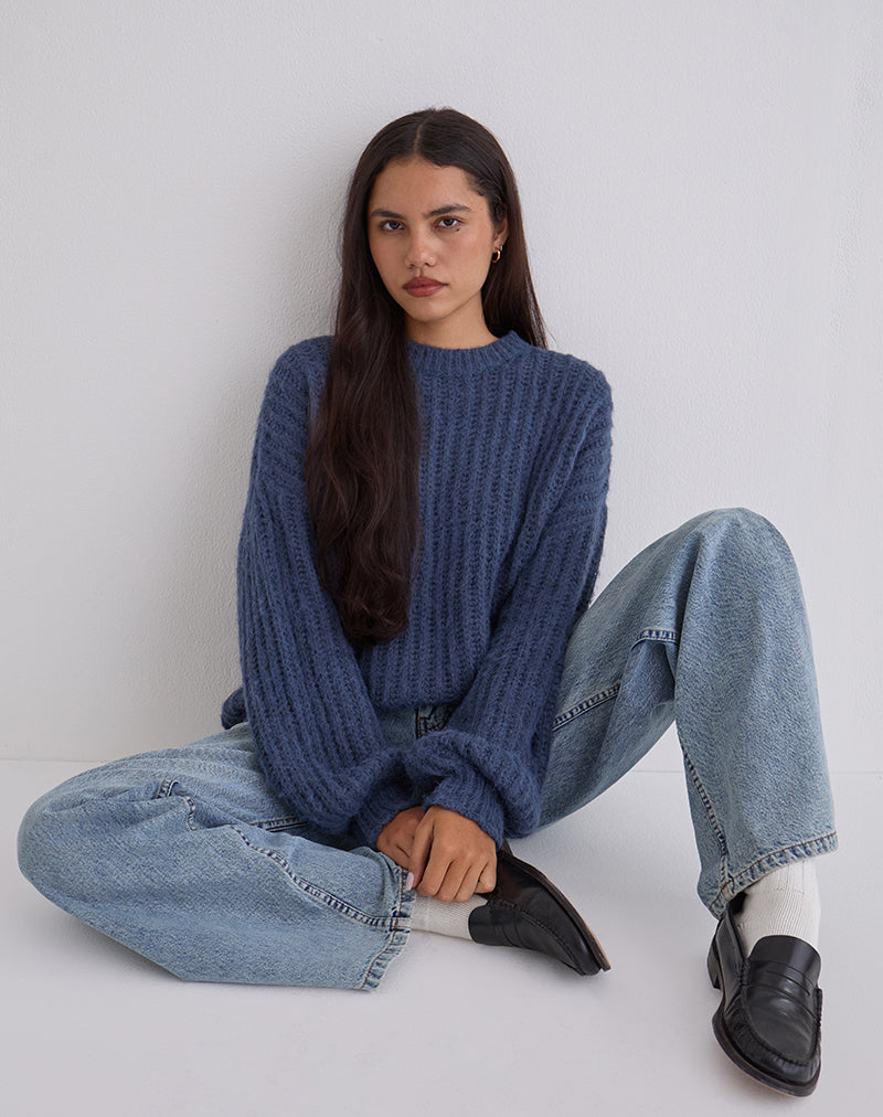 Navy Oversized Knitted Jumper | Daren – motelrocks-com-us