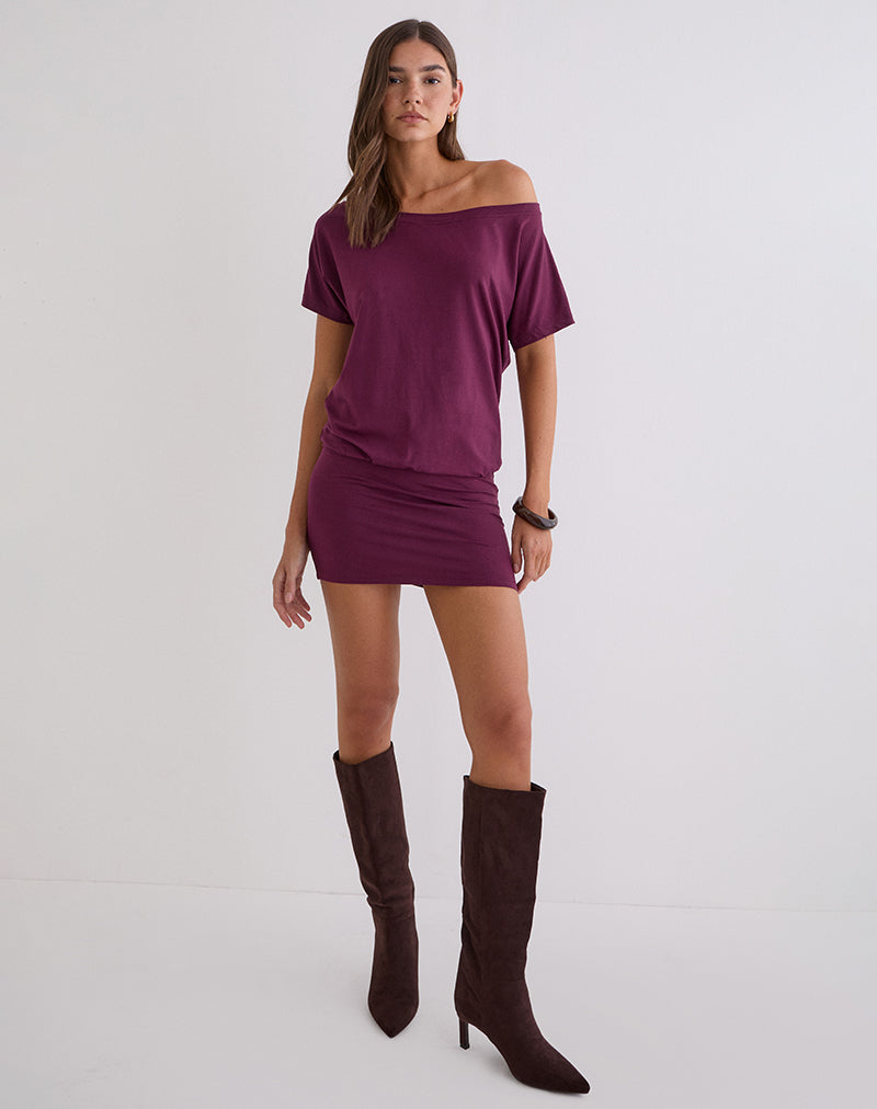 deep purple mini dress Edwina Off the Shoulder in , Bodycon , Asymmetric 10% Spandex CATEGORY_Occasionwear Women's Cream Textured Beaded Neck Size:21.5
