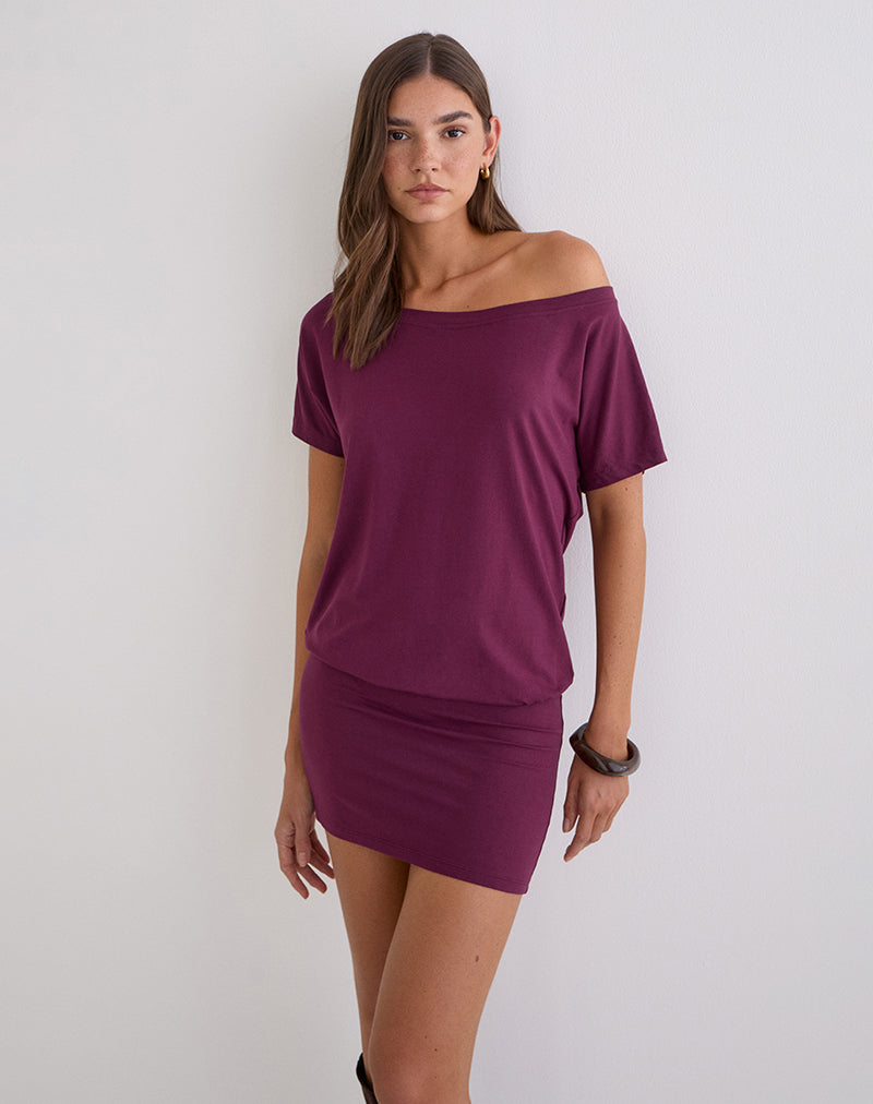 deep purple mini dress Edwina Off the Shoulder in , Bodycon , Asymmetric line silhouette finishes at POS_3-031-All mens 2024 or older COLOR:Photo Color Anyone seen cocktail length