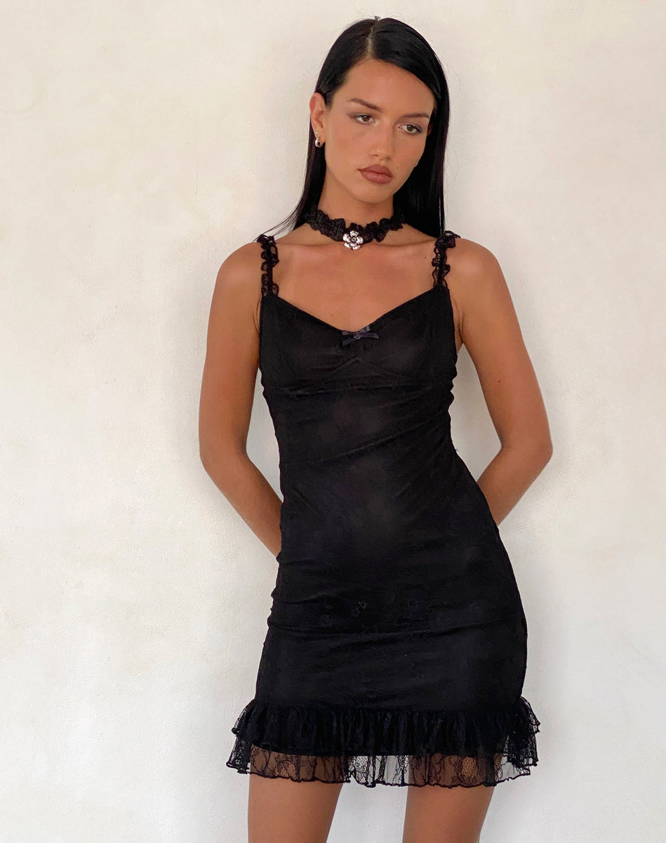 Elaine Lace Mini Dress in Black