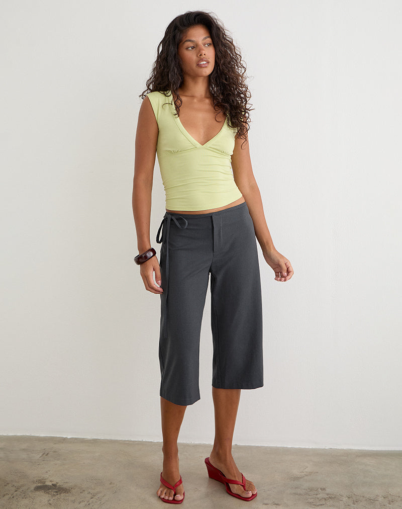 Liquorice Grey Tailored Capri Trouser with Drawstring | Vimira