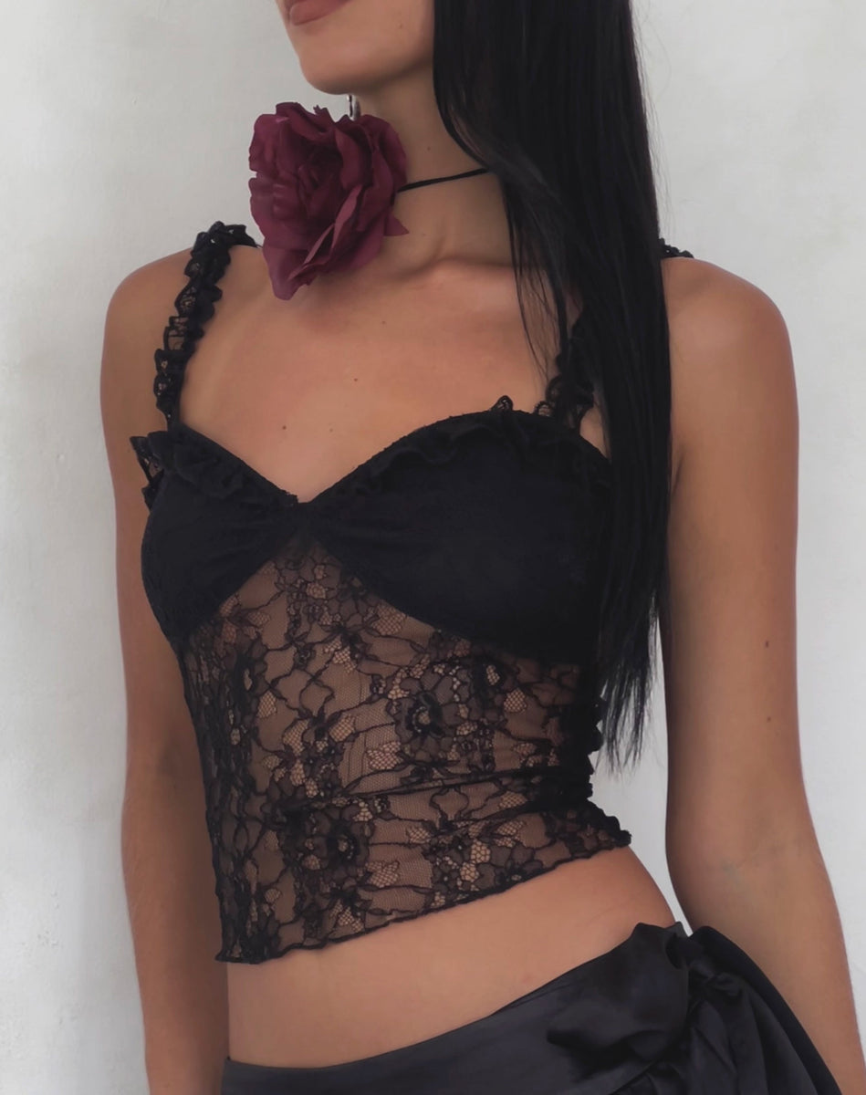 Black Lace Frill Vest Top  Emilia – motelrocks-com-us