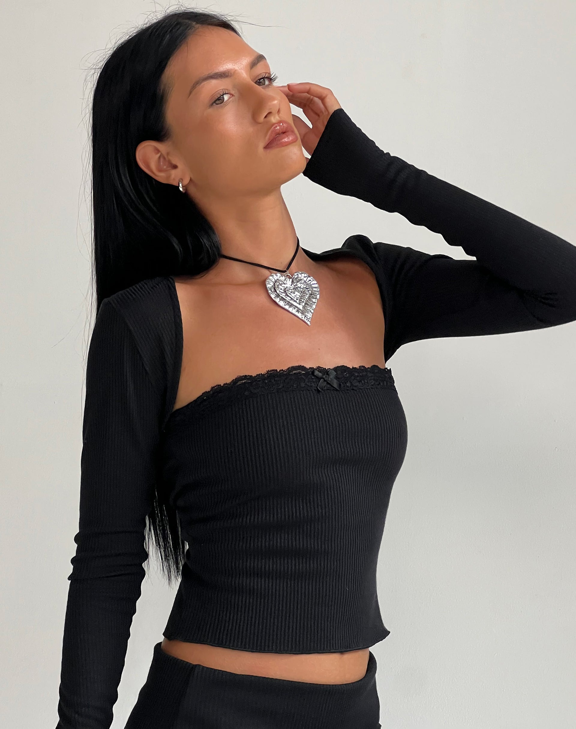Image of Suri Ribbed Shrug Top in Black