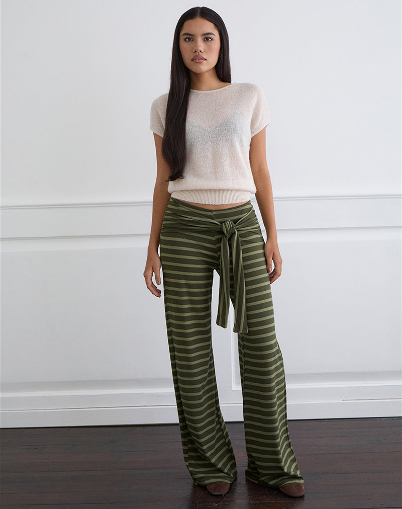 Green Wide Stripe Wrap Trouser | Esata – motelrocks-com-us